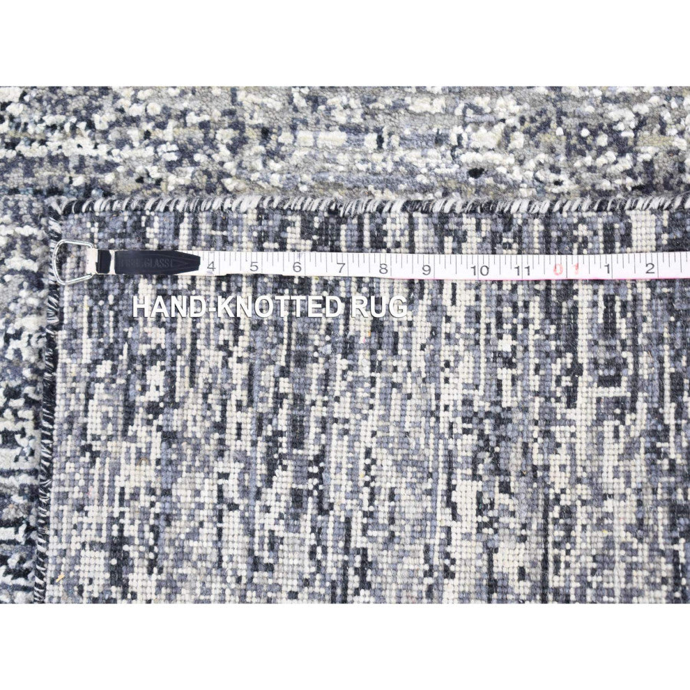 Black Pure Silk and Wool Modern Design Hand Knotted Mat Rug, 3'0" x 5'0"