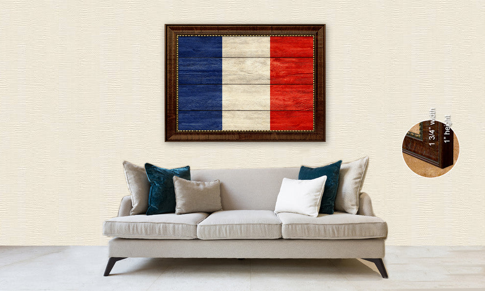 France Country Textured Flag Print With Brown Gold Frame, 15"X21"