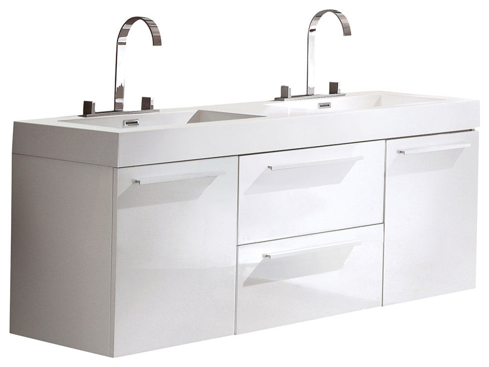 Opulento Double Sink Bathroom Cabinet, Base: White, With Integrated Sink