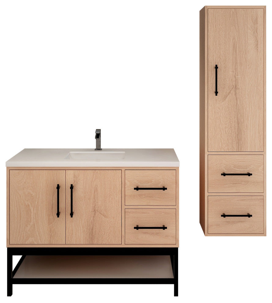 Victoria 42'' Solid Wood Open Shelf Bath Vanity Right Side, Red Oak