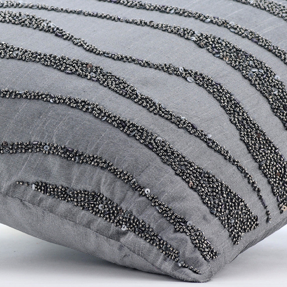 Gray Decorative Pillow Shams 24"x24" Silk, Gray Sand Dunes
