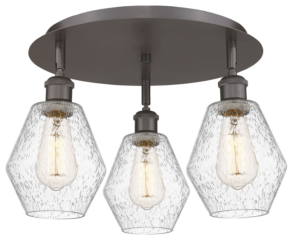 Cindyrella-3 Light 18" Flush Mount-Oil Rubbed Bronze, Seedy Glass Shade