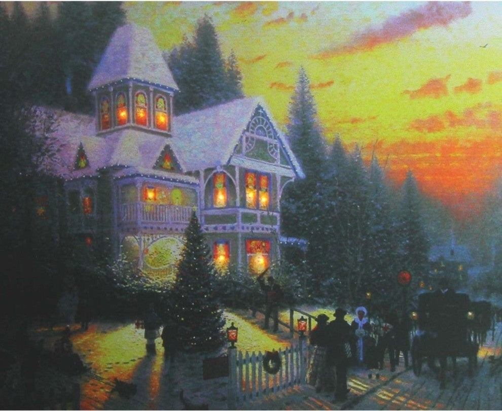 LED Lighted "Victorian Christmas at Sunset" Canvas Wall Art, 15.75"x19.5"