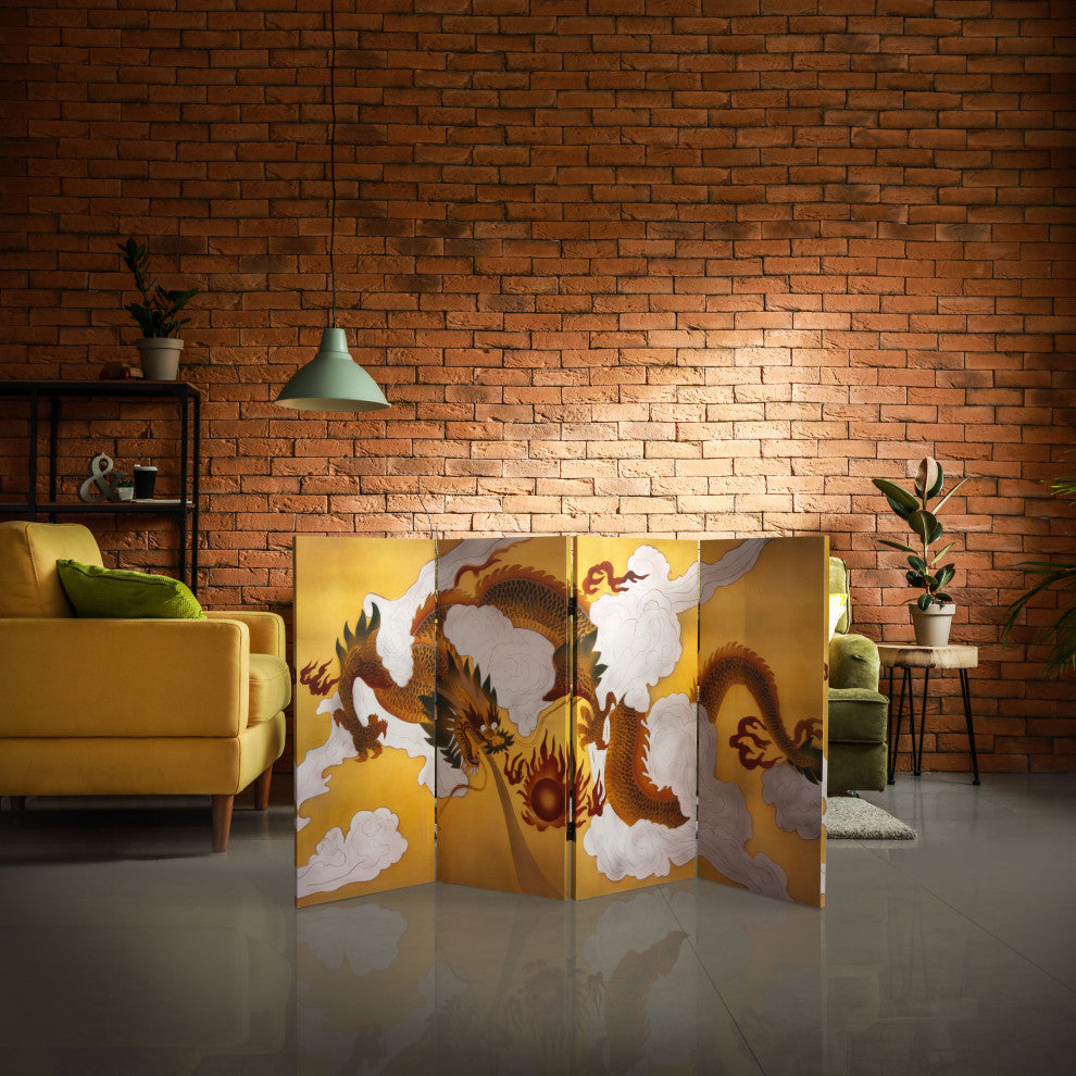 3'' Tall Double Sided Dragon in the Sky Canvas Room Divider