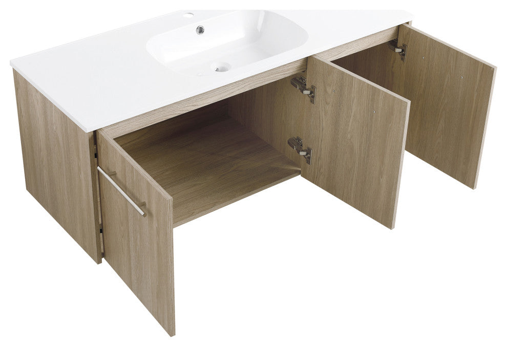 48" Plywood Wall Mounted Bath Vanity Set, Integrated Resin Sink