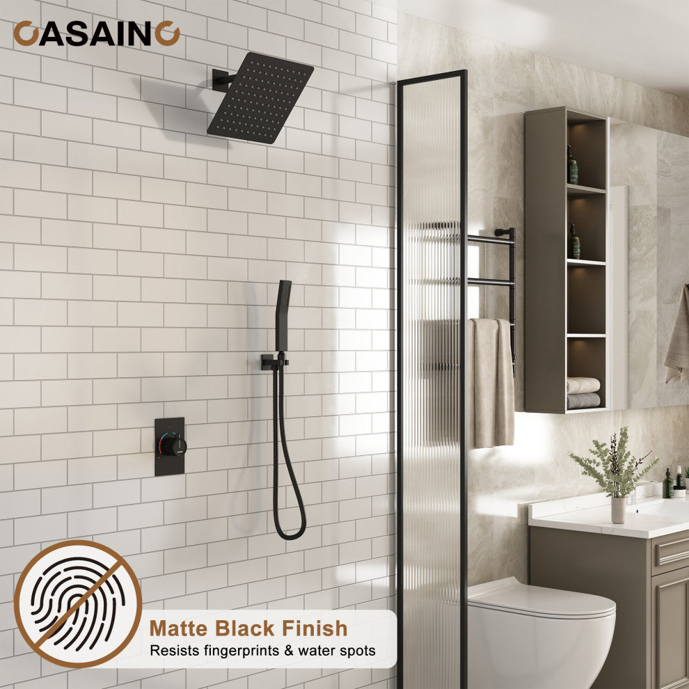 10inch Wall Mount Dual Function Showerhead Thermostatic Shower System, Matte Black