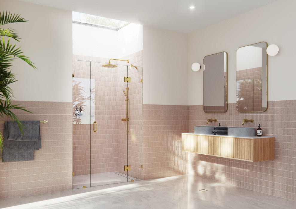 49"Wx78"H Frameless 3 Panel Inline Shower Door, Polished Brass