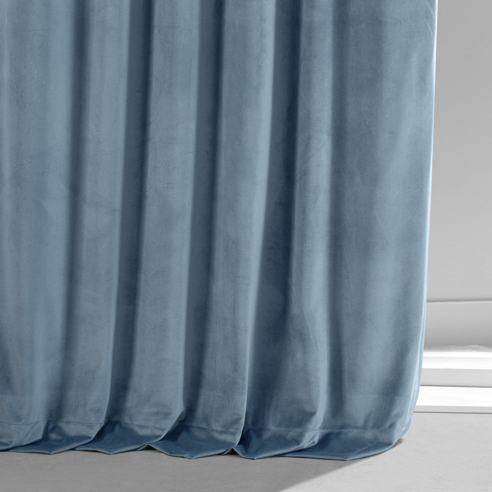 Signature Plush Velvet Blackout Curtain Single Panel, Copenhagan Blue, 50wx96l