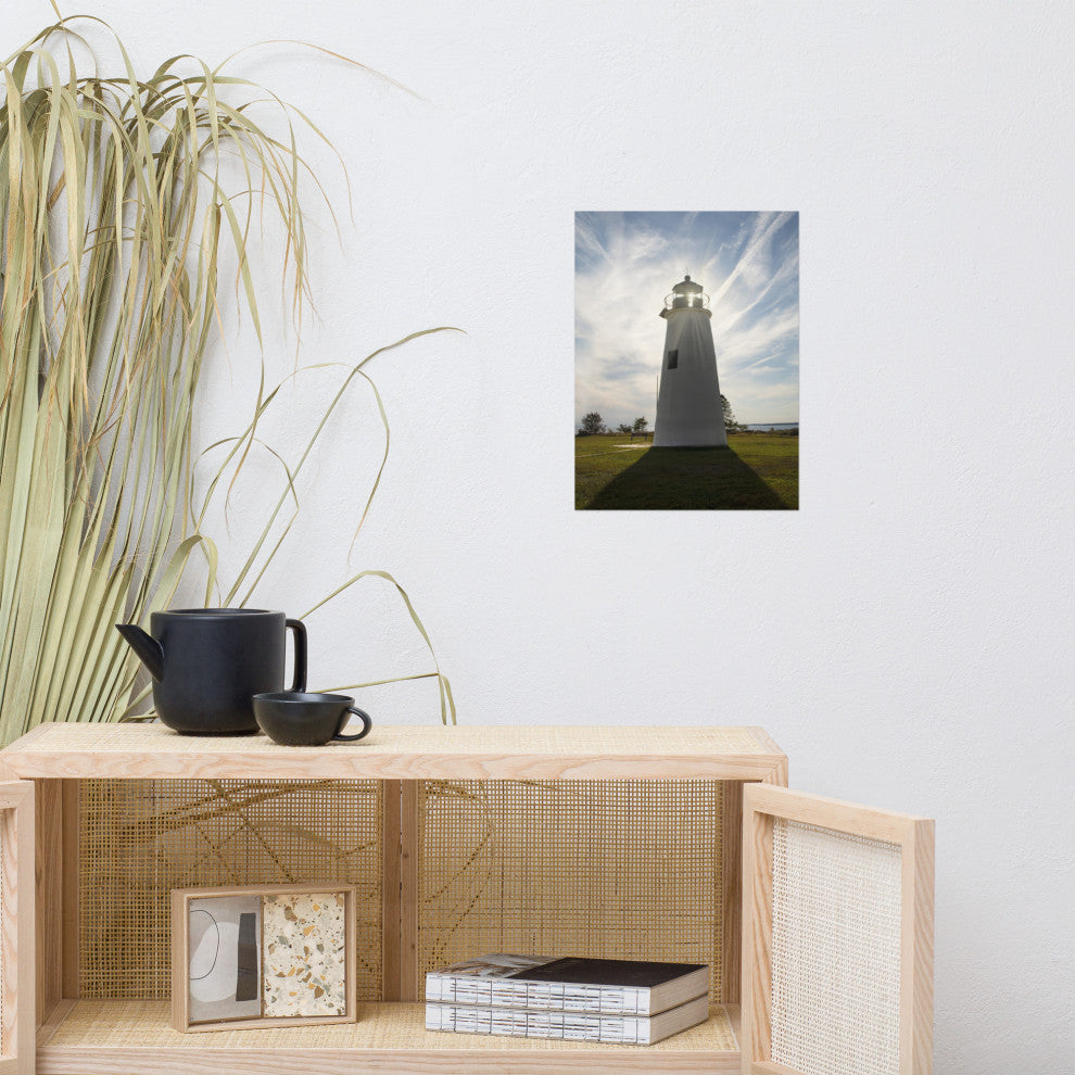 Turkey Point Lighthouse with Sun Flare Unframed Wall Art Prints, 12" X 16"
