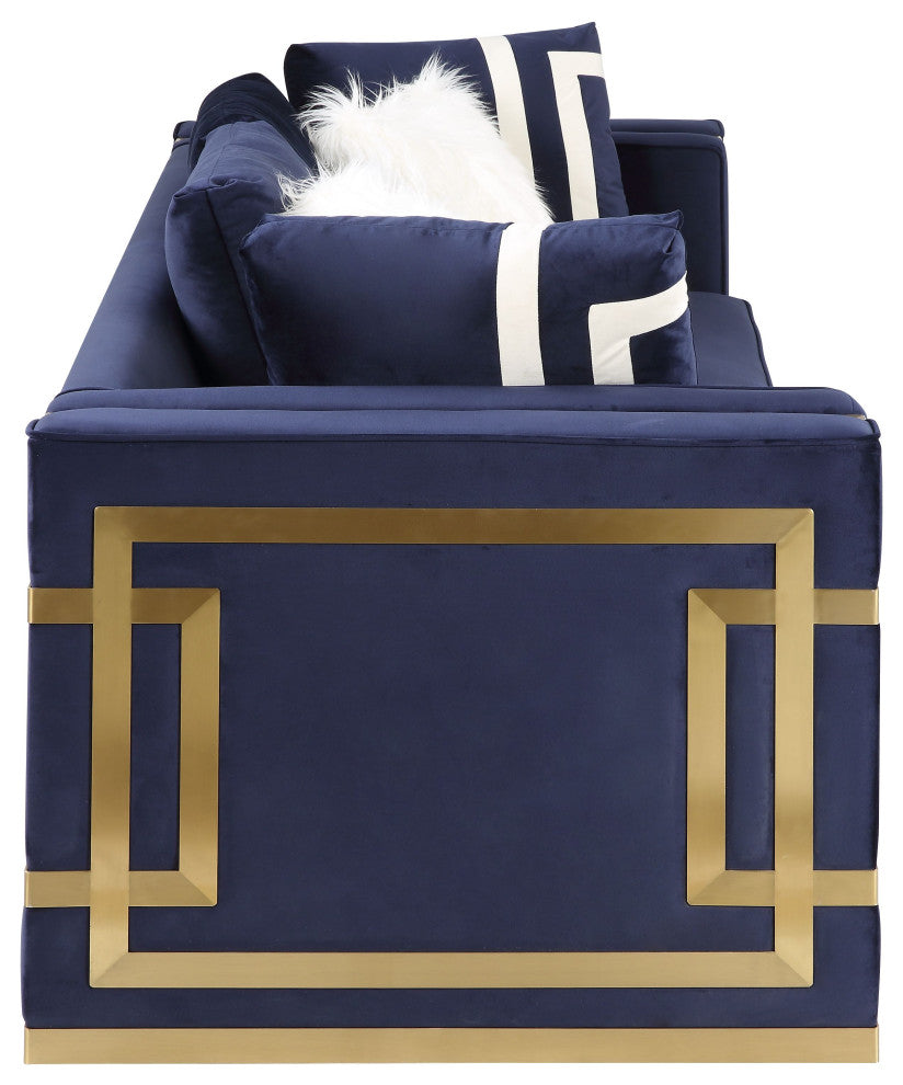 ACME Virrux Chair With 2 Pillows, Blue Velvet and Gold