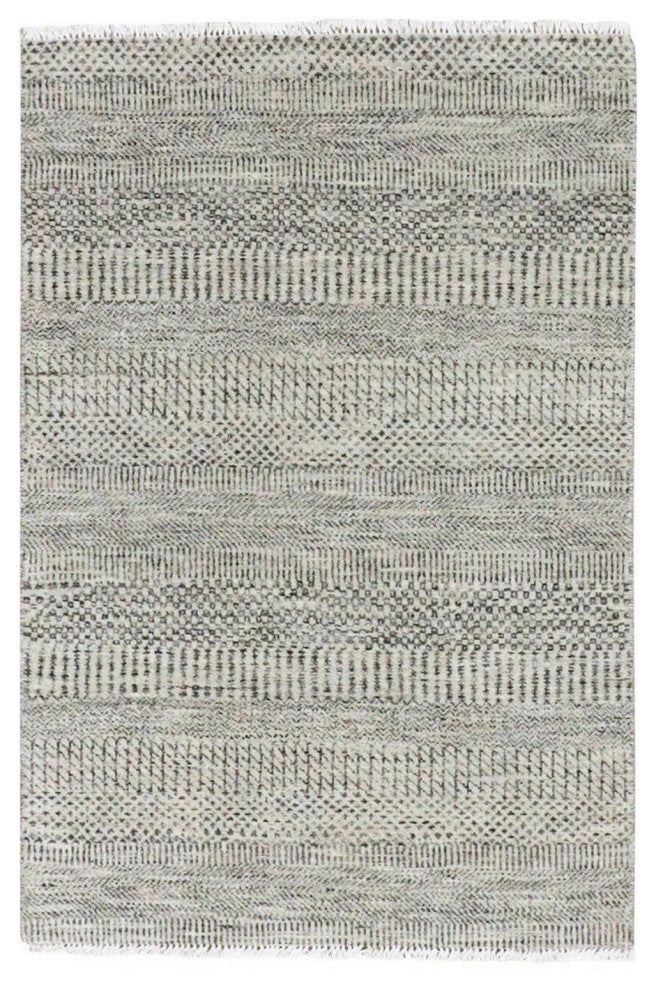 Stone Eagle Gray Undyed Wool Grass Design Hand Knotted Oriental Rug 3'x4'10"