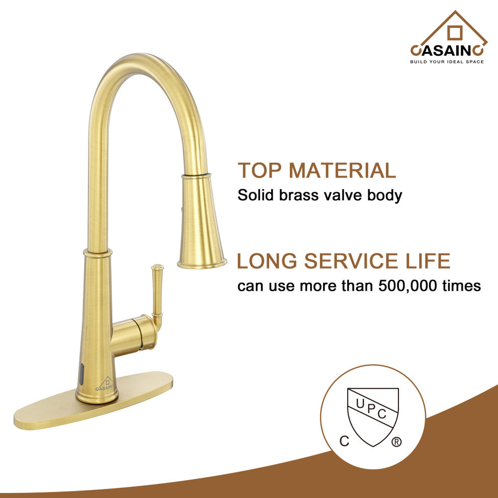 Single-Handle Pull Down Sprayer Kitchen Faucet with Touchless Sensor, Brushed Gold