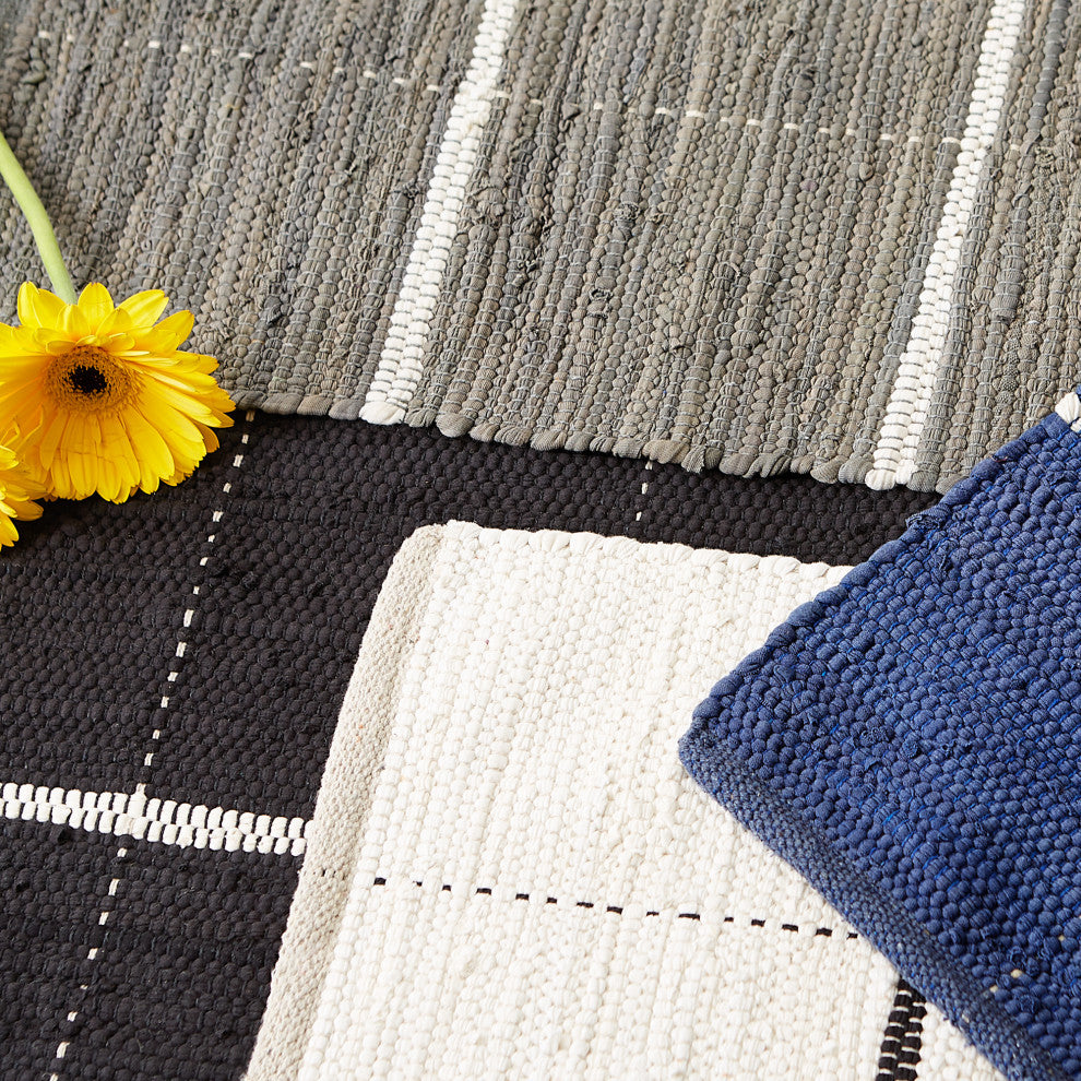French Blue and Cream Farmhouse Check Rug 26x40 inches