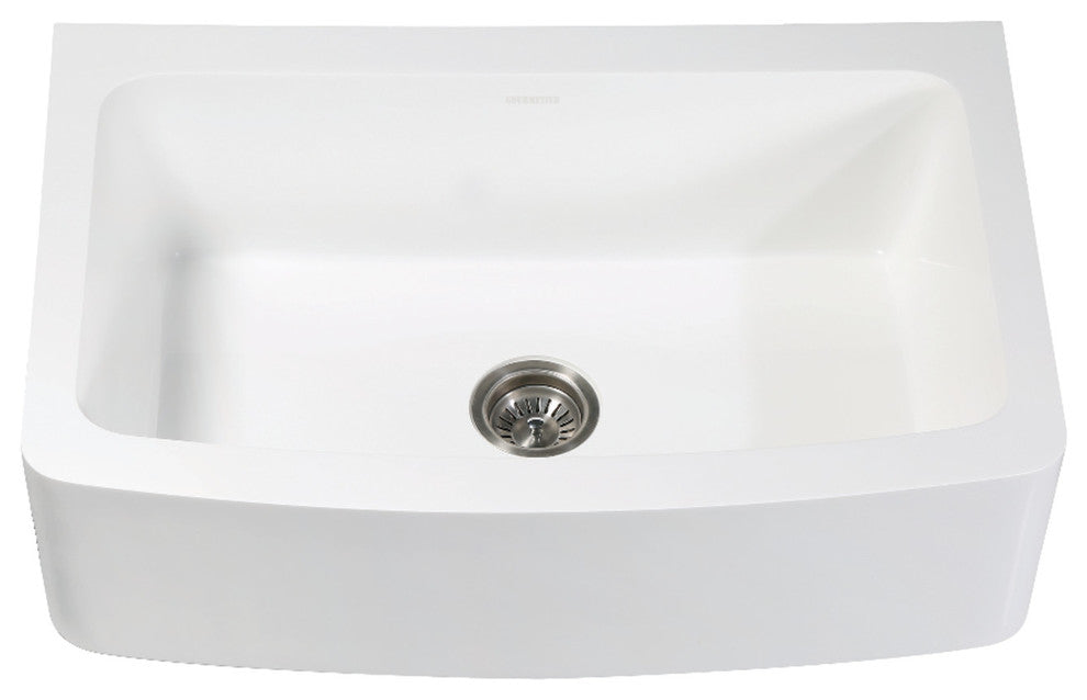 Solid Surface 33x22" Apron Front Farmhouse Single Bowl Kitchen Sink, Matte White