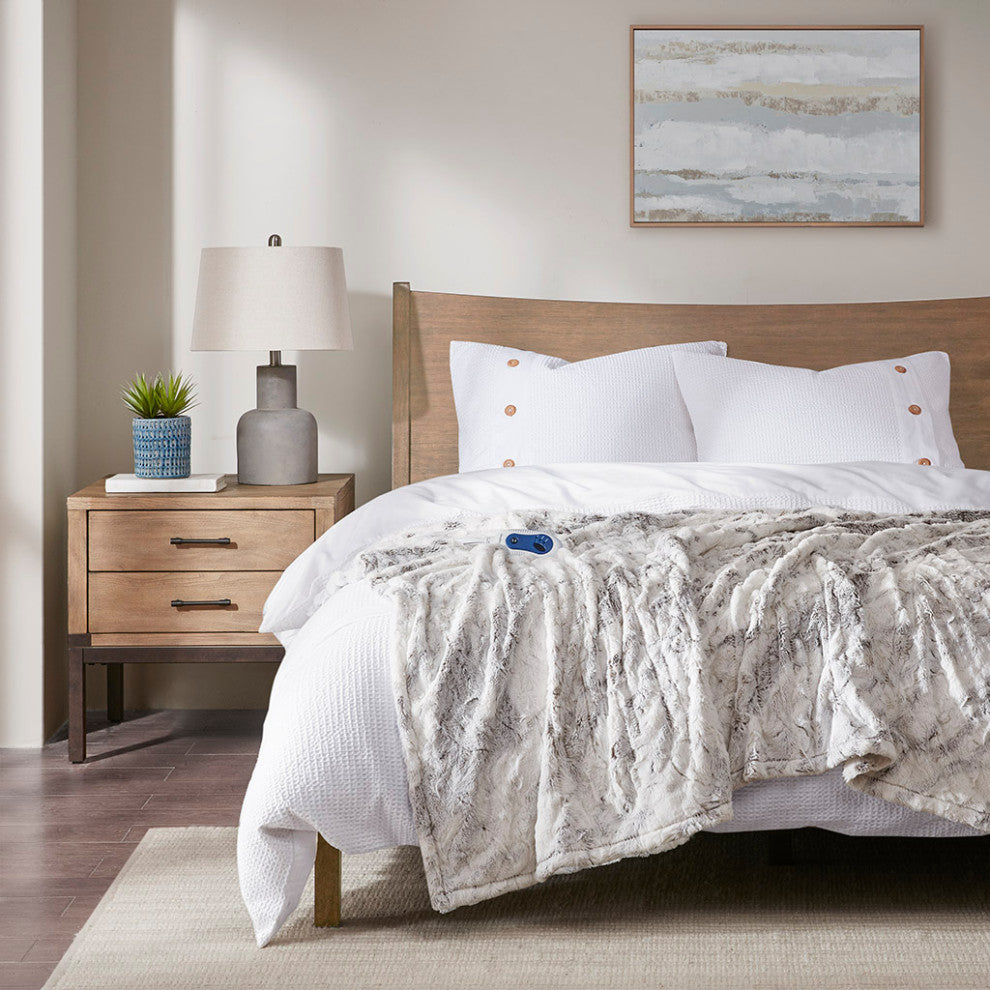 Beautyrest Zuri Oversized Faux Fur Heated Throw, Natural Marble