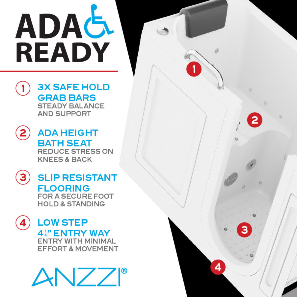 Left Drain Fully Loaded Walk-in Bathtub With Air and Water Jets, 2753 V2 Right Drain