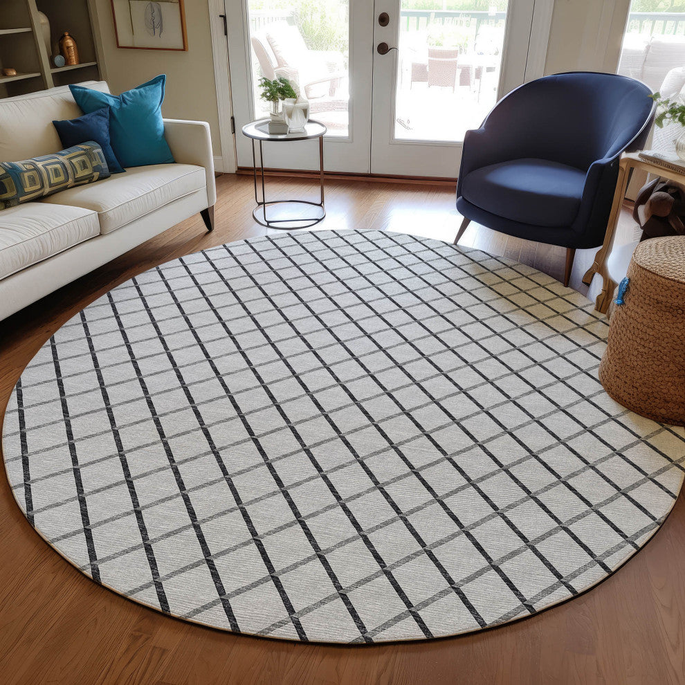 Indoor/Outdoor York YO1 Grey Machine Washable 8' x 8' Rug