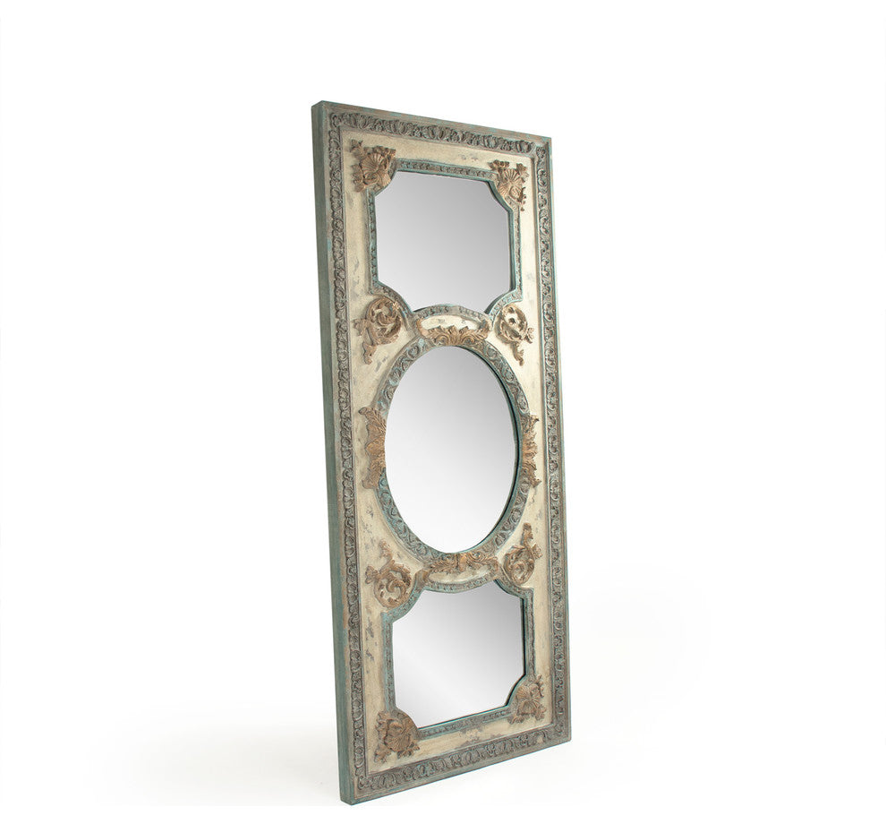 Theon Mirror, Distressed Sage Green, Antique Cream