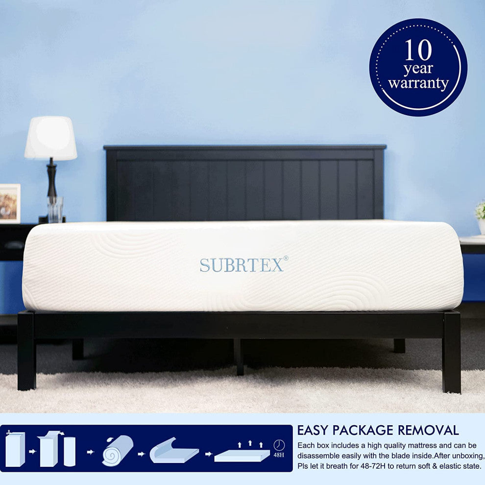 subrtex 10 Inches Gel-Infused Memory Foam Mattres, Queen