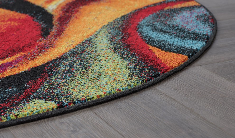 Susan Contemporary Abstract Area Rug, Multi-Color, 7'10'' Round