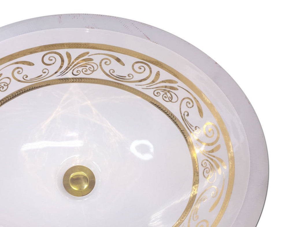 Hand Painted Sink "Renaissance Scrolling" bright gold Monaco Medium Undermount.