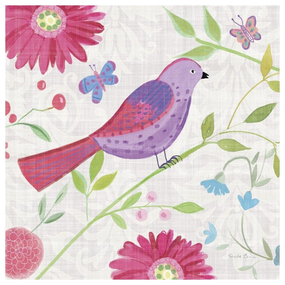 "Damask Floral and Bird I Sq" Digital Paper Print by Farida Zaman, 38"x38"