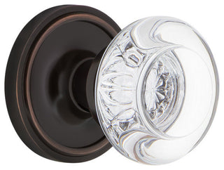 Classic Rosette Privacy Round Clear Crystal Glass Knob, Timeless Bronze