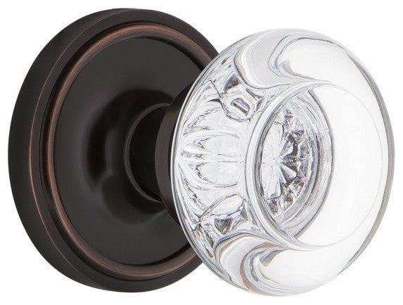 Classic Rosette Privacy Round Clear Crystal Glass Knob, Timeless Bronze