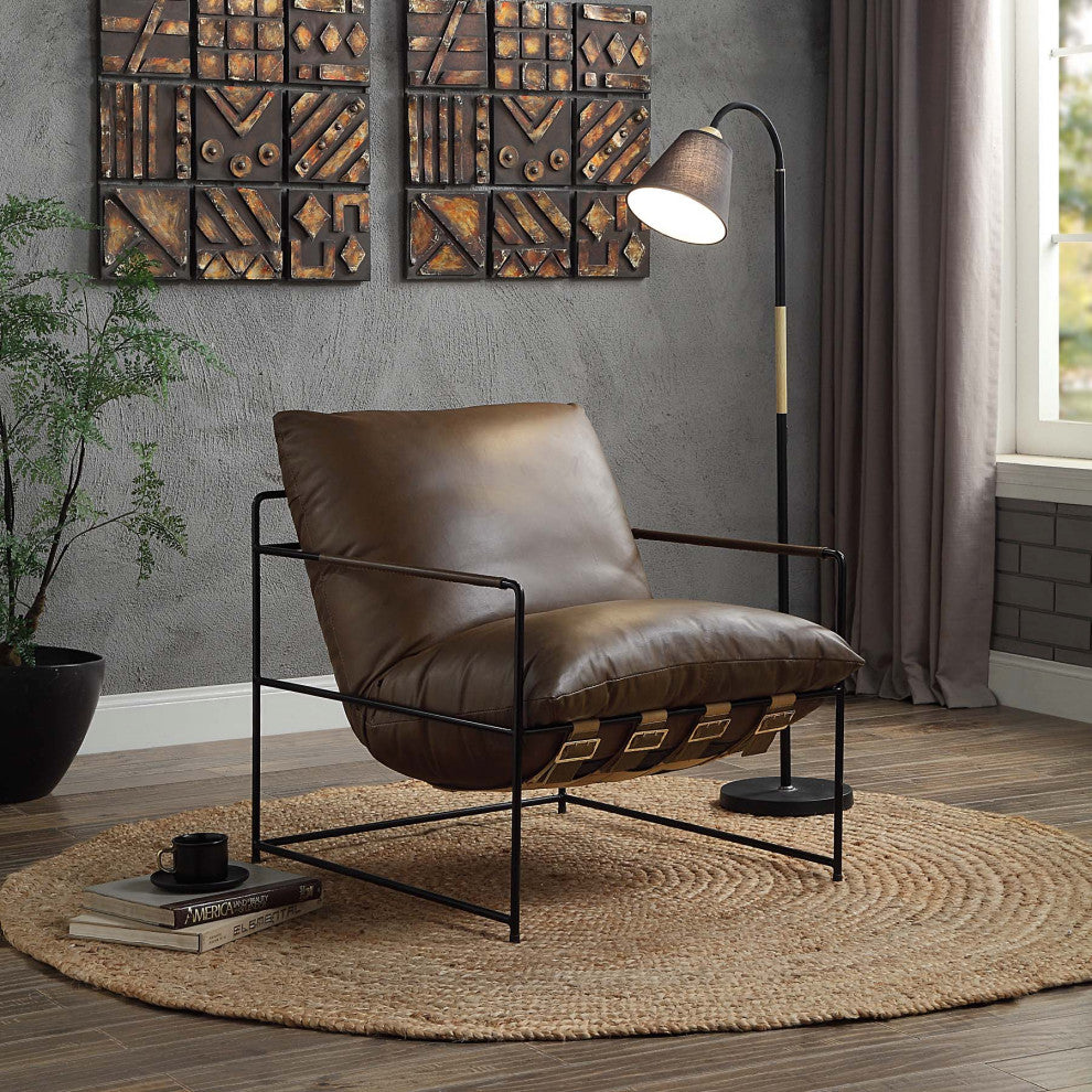 Metal Frame Accent Chair With Saturn Leather Cushion