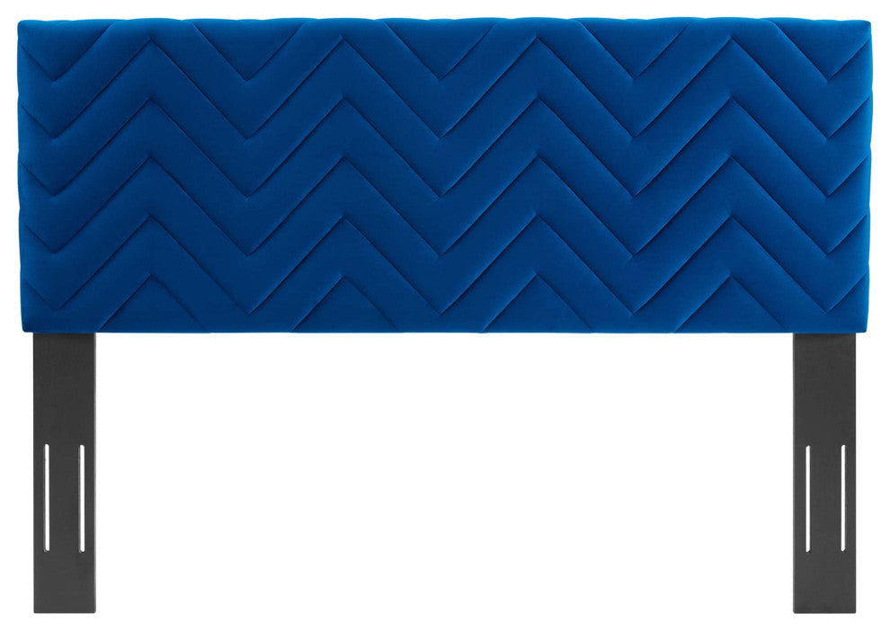 Mercy Chevron Tufted Performance Velvet Twin Headboard, Navy