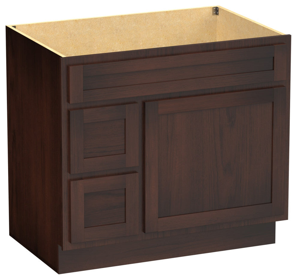 Vanity Art Vanity Base Cabinet, No Top, Drawers on Left, 36", Brown