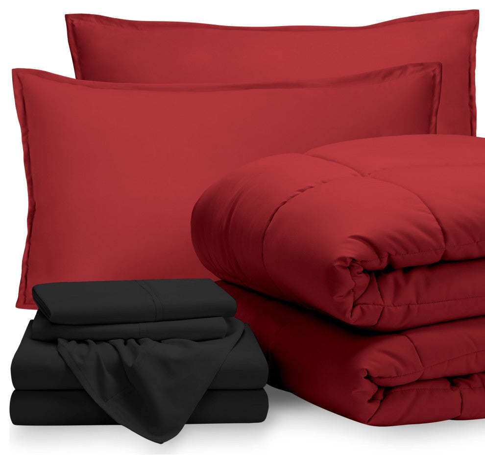 Bare Home 7-Piece Full & Full XL Bed-in-a-Bag, Red, Black, Full