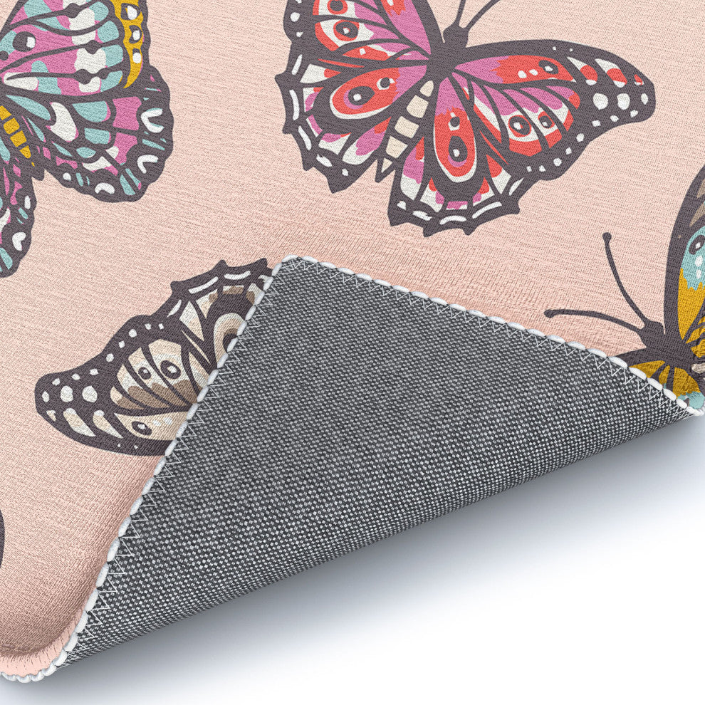 Avenie Countryside Butterflies Pink Area Rug