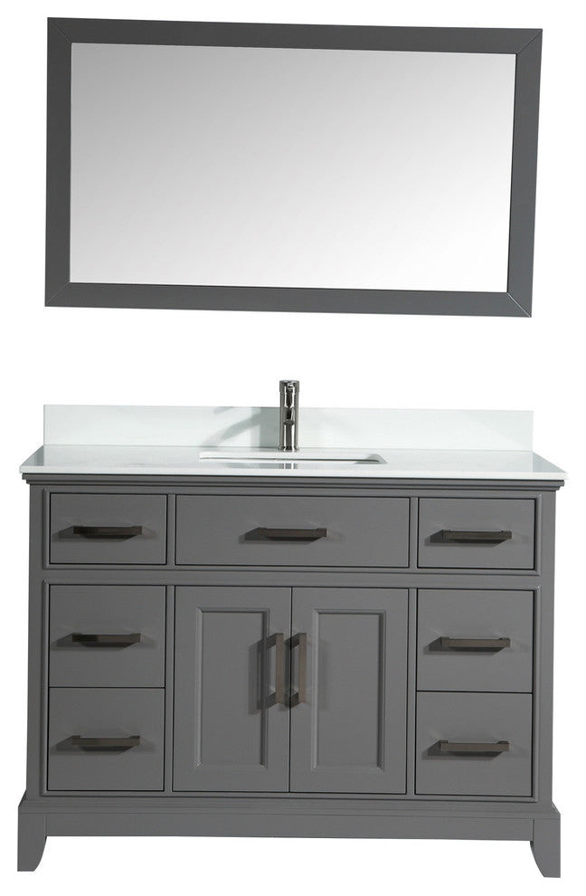 Bathroom Vanity Set With Engineered Marble Top, 48", Gray, Led Sensor-Switch Mirror