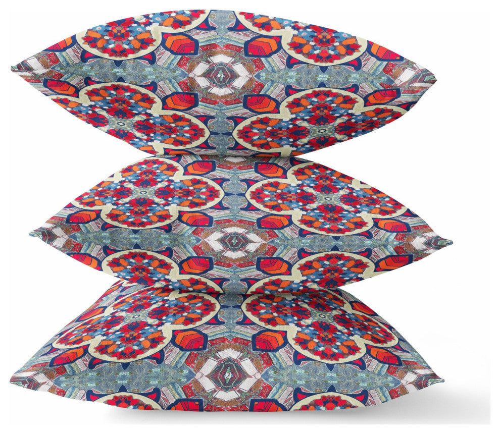 20" Red Blue Cloverleaf Boho Suede Throw Pillow