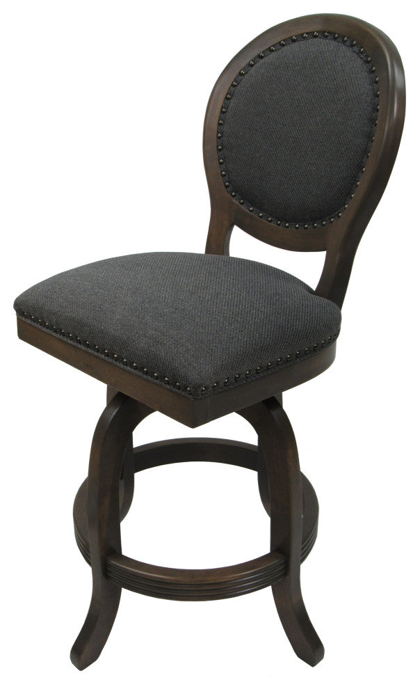 Swivel Wood Counter 26" Stool, 500, Melina Base, Charcoal Twill, Rustic Pewter