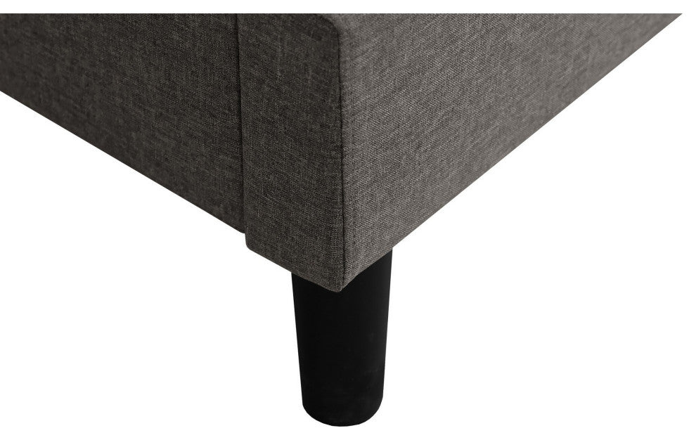 Benzara Rin Queen Size Platform Bed, Charcoal Gray Upholstery, Headboard