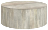 Millbury Solid Mango Wood Drum Coffee Table, White Wash