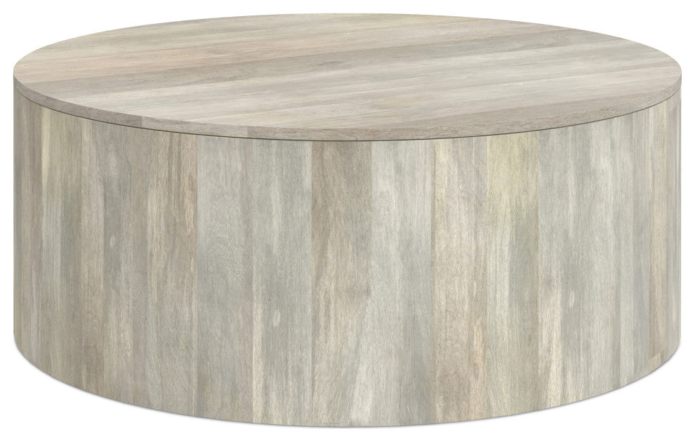 Millbury Solid Mango Wood Drum Coffee Table, White Wash