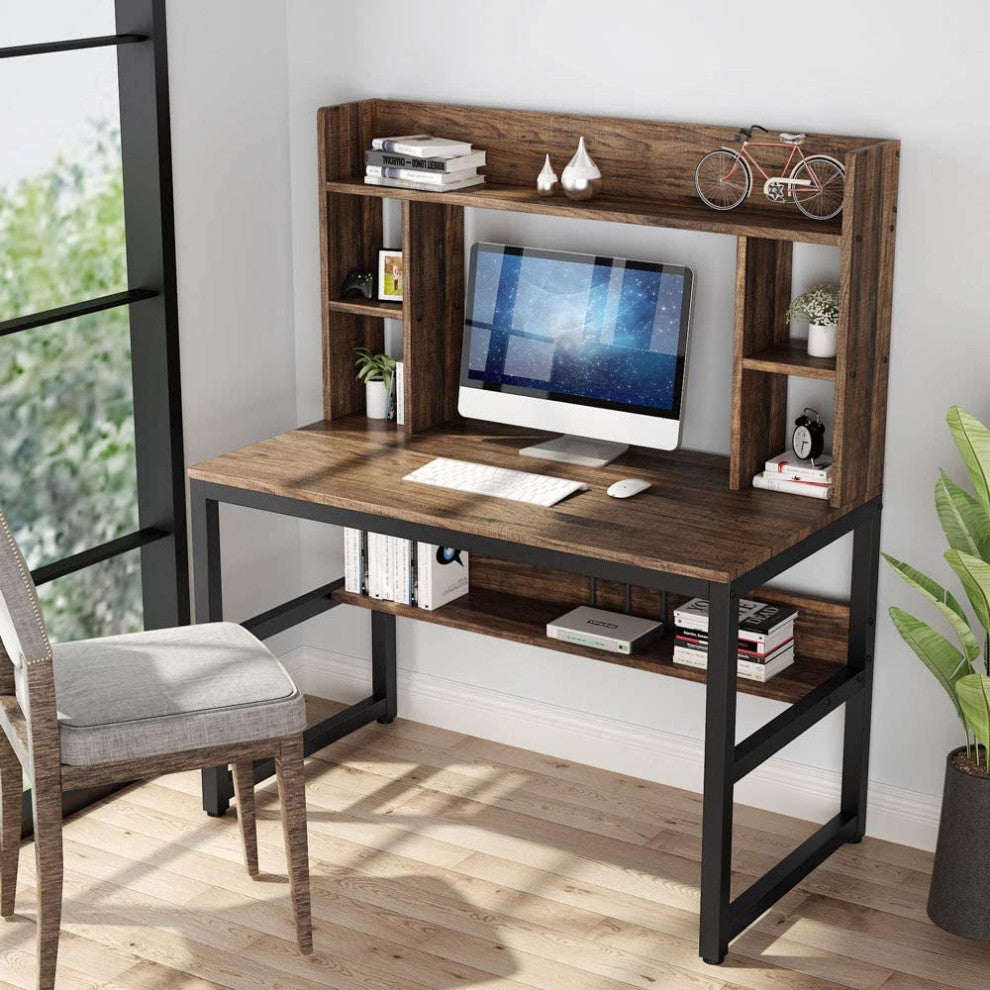 Modern Writing Desk with Storage Shelves, Office Desk Study Table