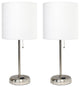 LimeLights Stick Lamp with Charging Outlet and Fabric Shade Two Pack Set