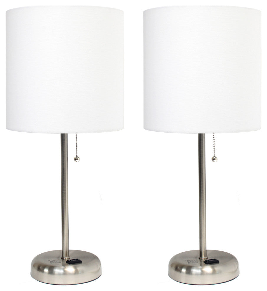 LimeLights Stick Lamp with Charging Outlet and Fabric Shade Two Pack Set
