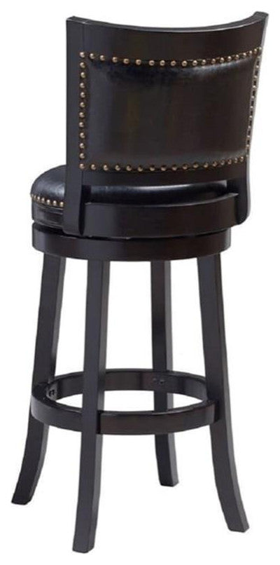 Pemberly Row 31" Contemporary Wood & Faux Leather Swivel Bar Stool in Black