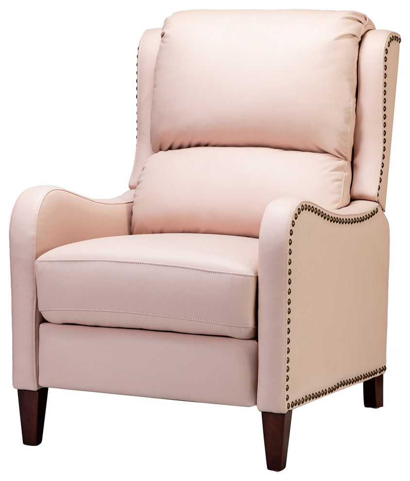 Genuine Leather  Push back Recliner With Wingback, Pink