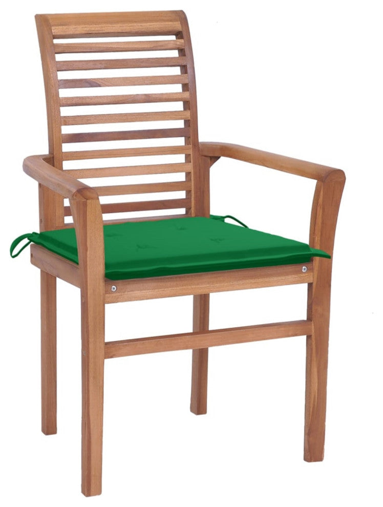 Vidaxl Dining Chairs, Set of 8, With Green Cushions Solid Teak Wood