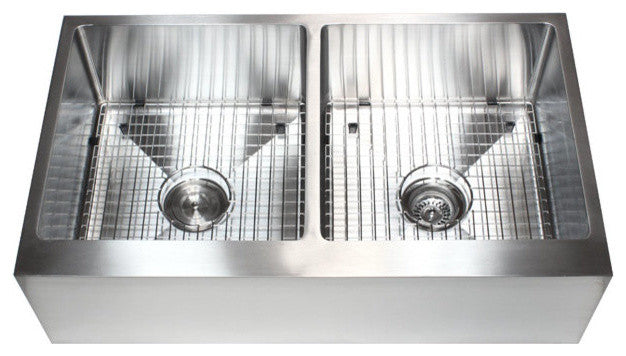 36" Apron Flat Front Stainless Steel Kitchen Double Bowl Sink Package
