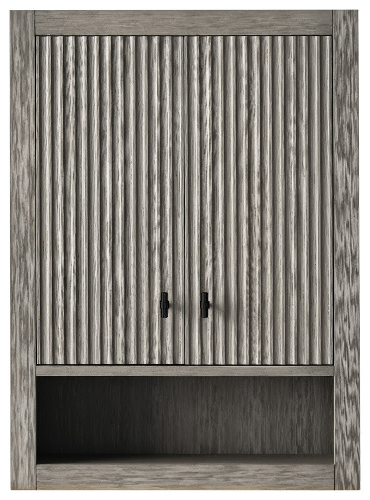 Vanity Art 24" Wall Mounted Bathroom Storage Cabinet, Linear Driftwood Gray, Matte Black Handle