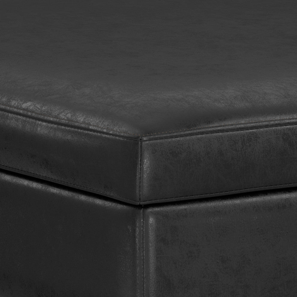 Owen XL Square Coffee Table Storage Ottoman, Distressed Black, 41"