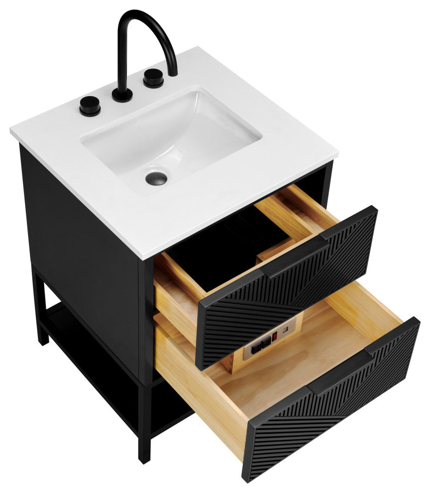 Diamond 24" Bath Vanity, Charcoal Black/Matte Black, 24", White Quartz Top