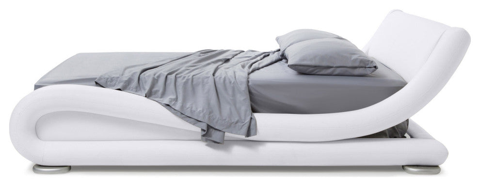 Modern Marlo White Genuine Leather King Size Platform Bed